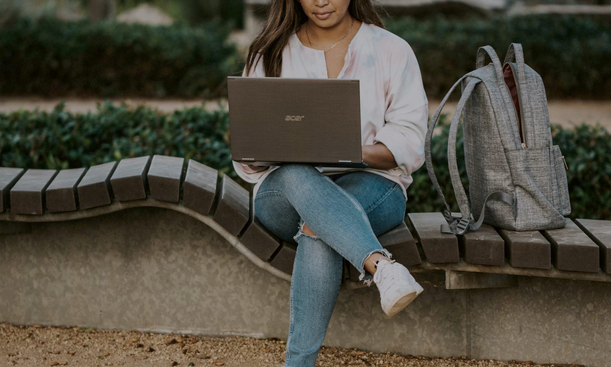 woman in college on computer